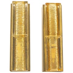 Pair of Glass and Brass Double Atlantic Wall Lamps by Vitrika in Gold, 1970s