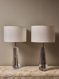 Paar Tischlampen Esperia aus Glas und Messing