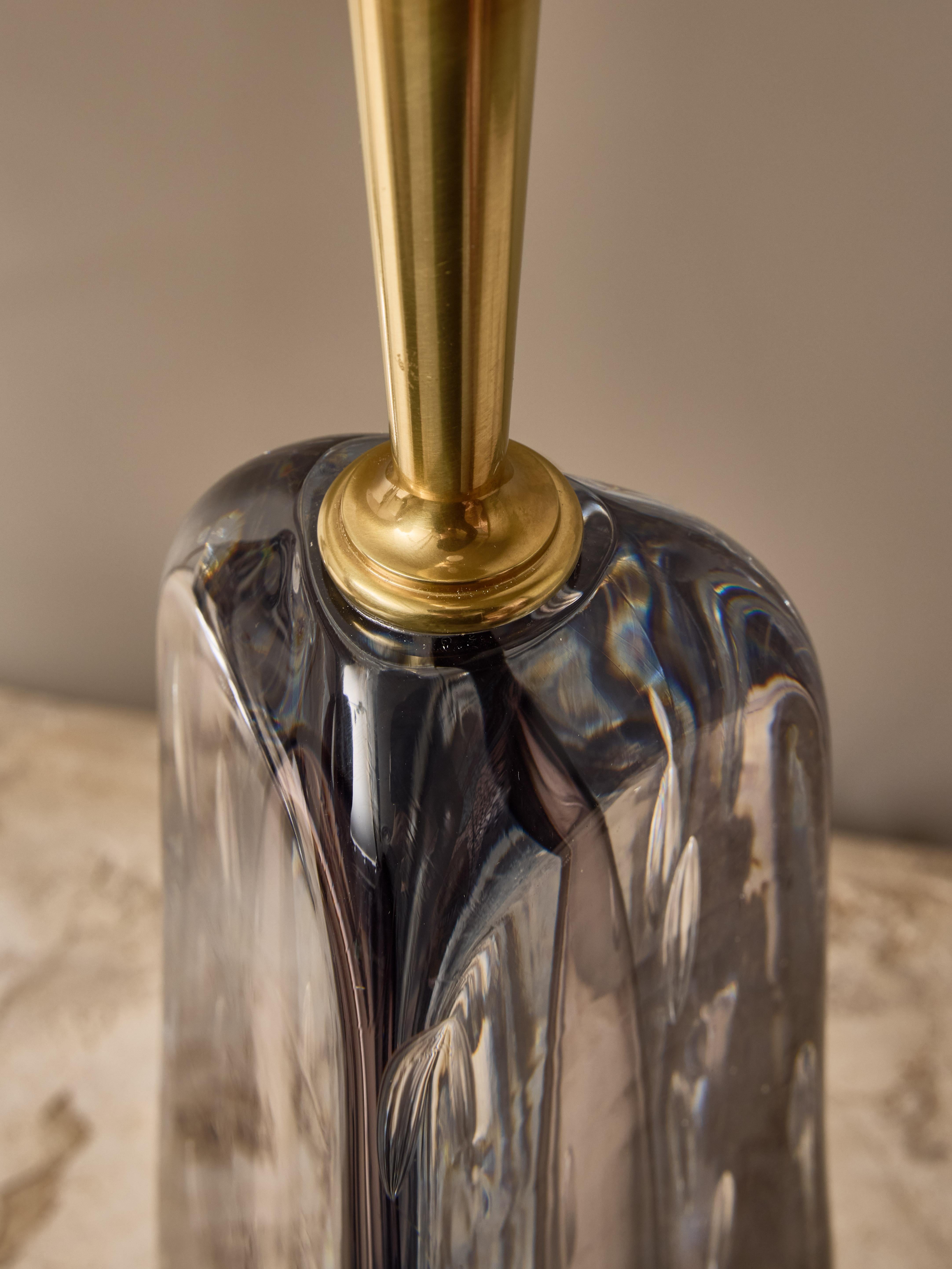Pair of Glass and Brass Esperia Table Lamps For Sale 1