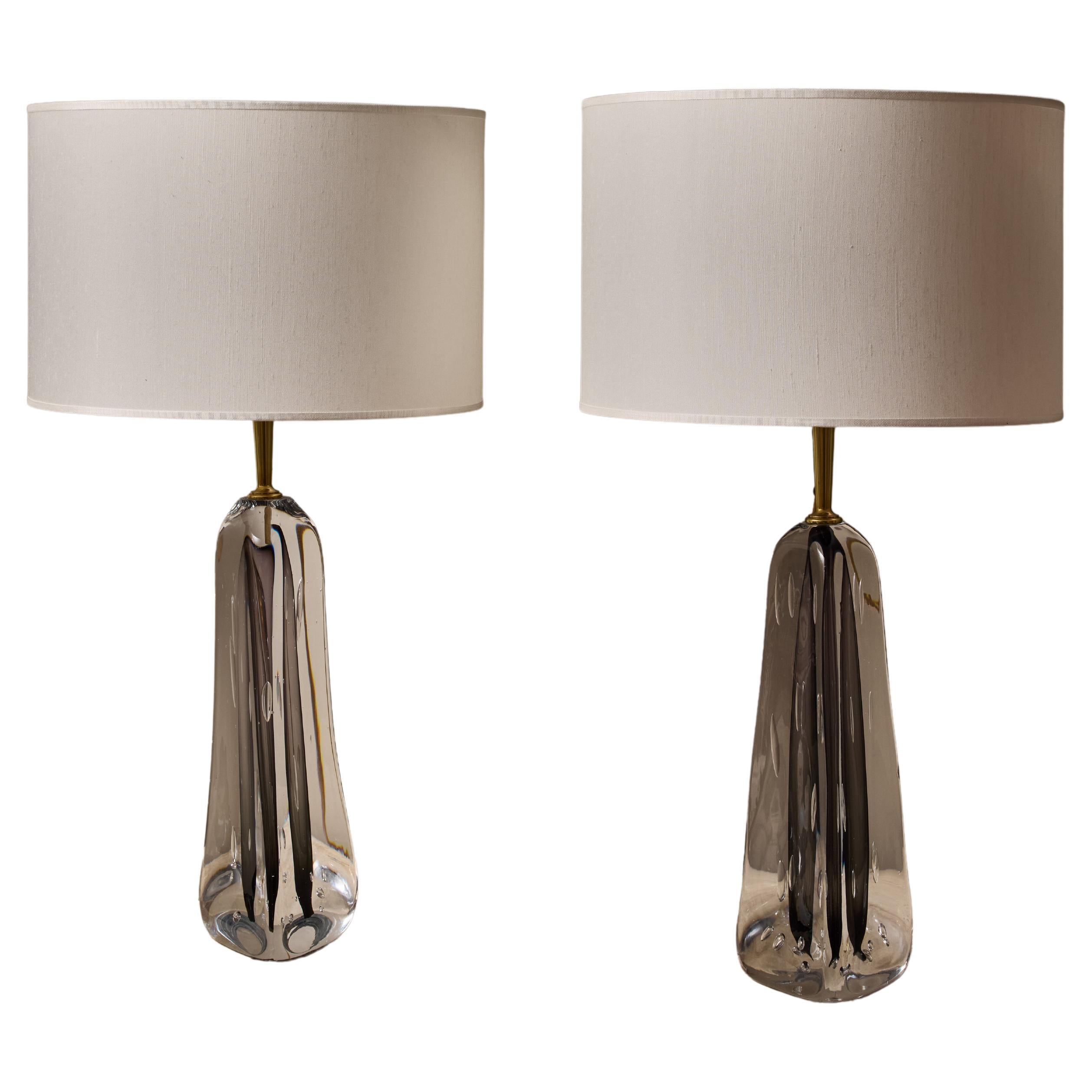 Pair of Glass and Brass Esperia Table Lamps For Sale