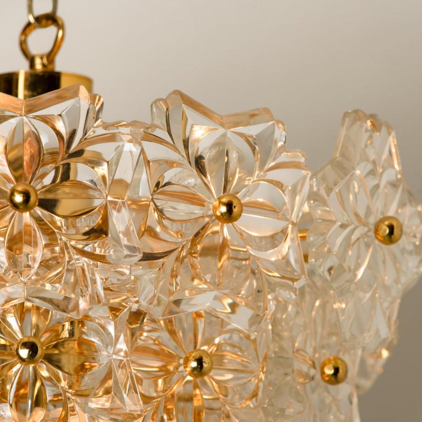 Pair of Glass and Brass Floral Three Tiers Light Fixture from Hillebrand, 1970s For Sale 9