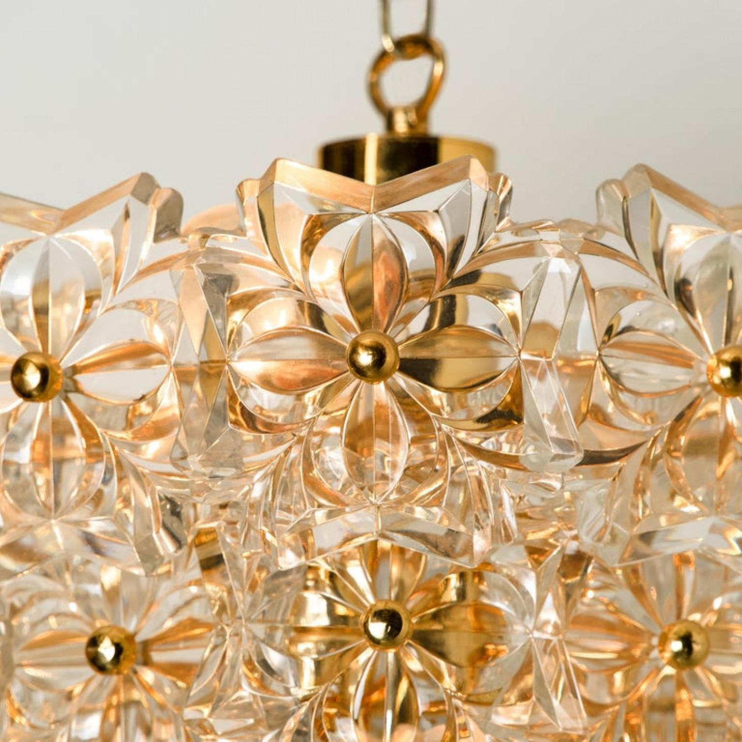 Pair of Glass and Brass Floral Three Tiers Light Fixture from Hillebrand, 1970s For Sale 1