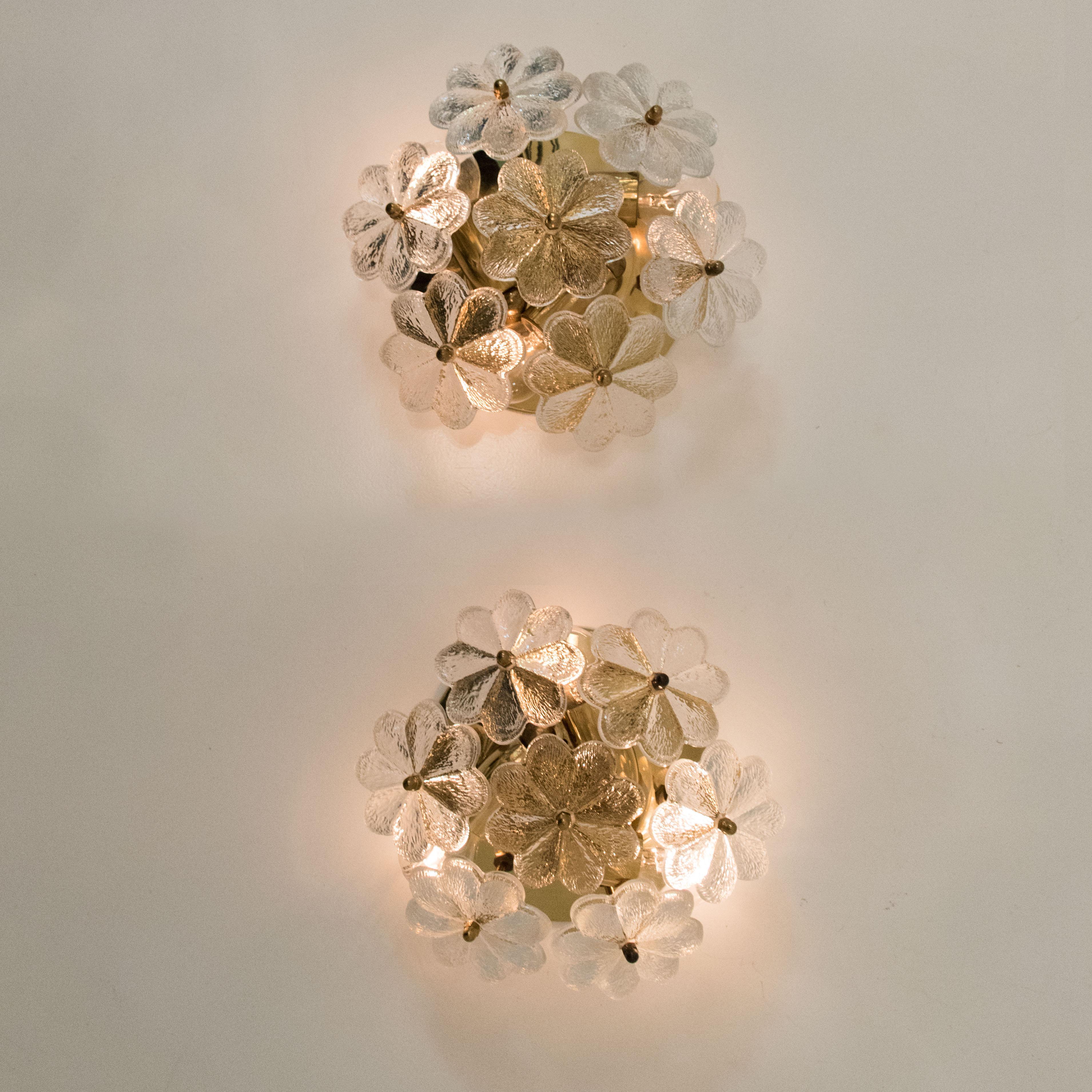 Pair of Glass and Brass Floral Wall Lights from Ernst Palme, 1970s 6