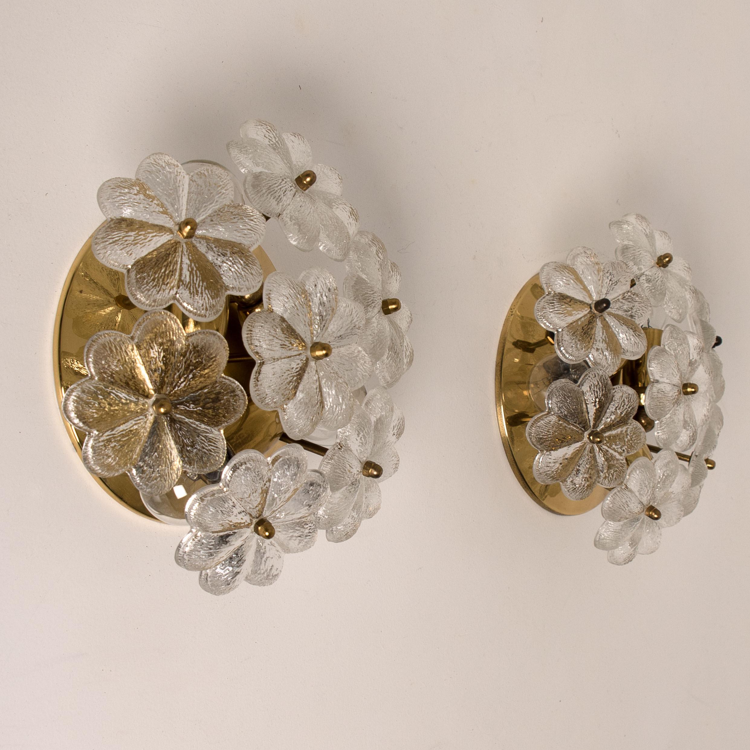 Pair of Glass and Brass Floral Wall Lights from Ernst Palme, 1970s 7