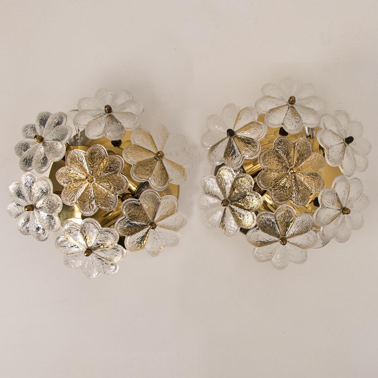 Pair of Glass and Brass Floral Wall Lights from Ernst Palme, 1970s 8