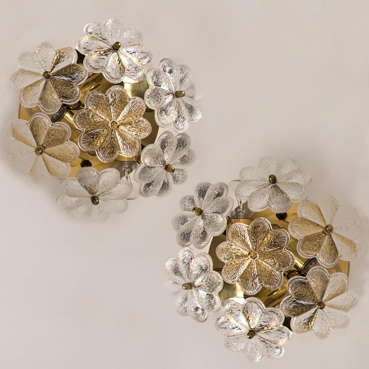 Pair of Glass and Brass Floral Wall Lights from Ernst Palme, 1970s 9