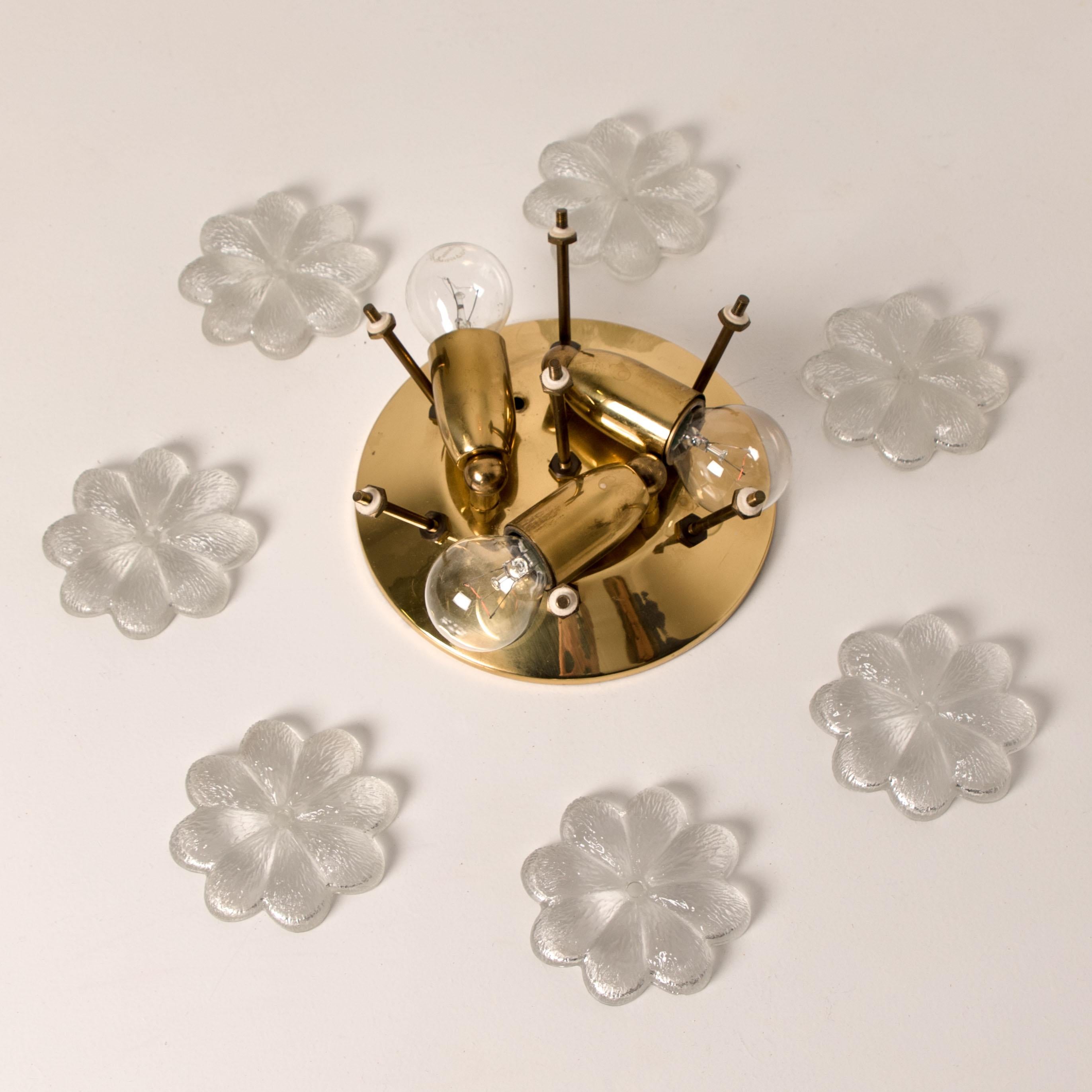 Pair of Glass and Brass Floral Wall Lights from Ernst Palme, 1970s 12