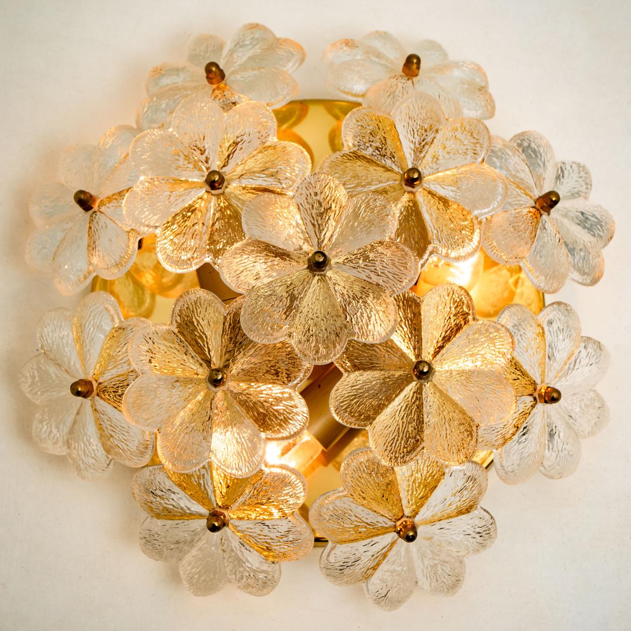 German Pair of Glass and Brass Floral Wall Lights from Ernst Palme, 1970s