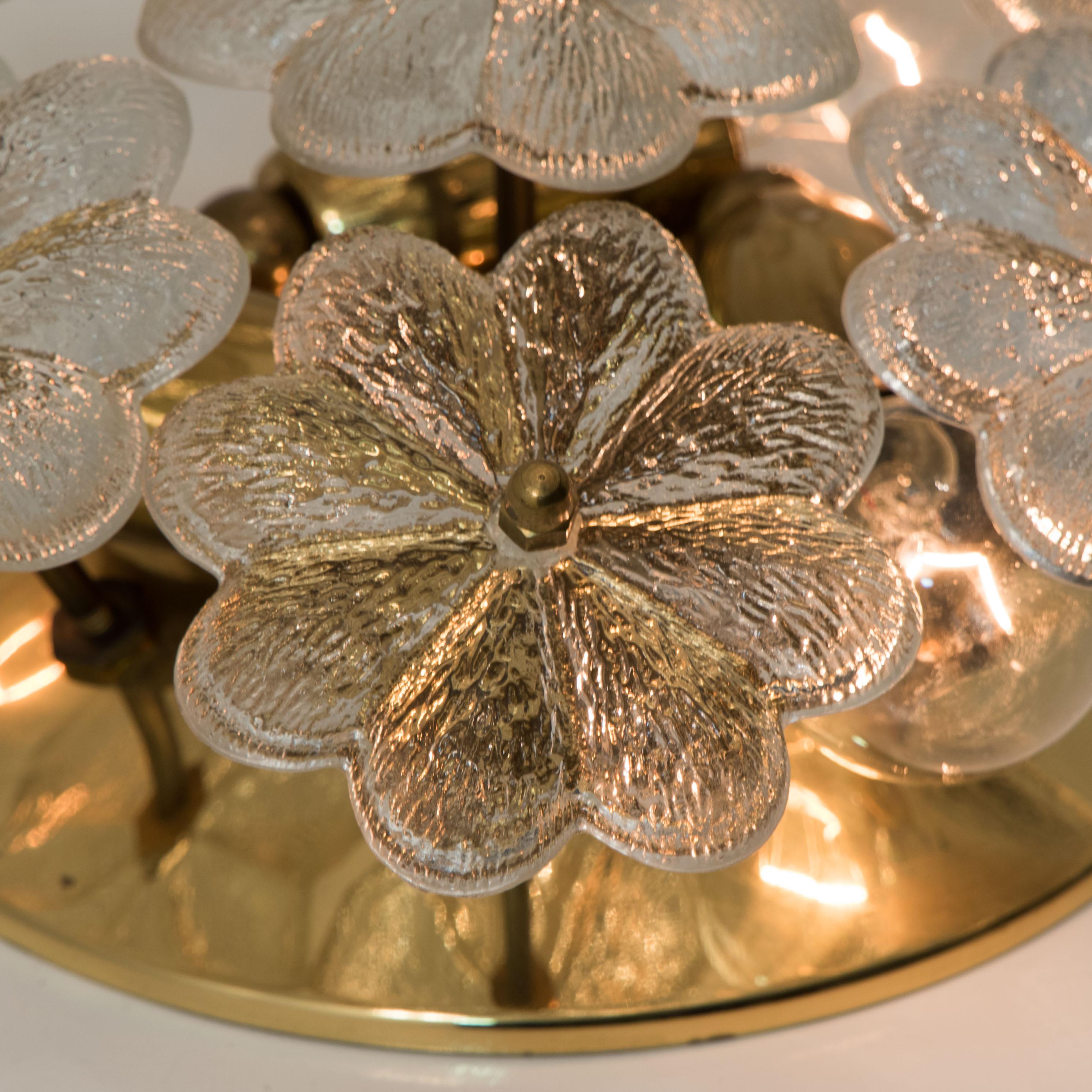 20th Century Pair of Glass and Brass Floral Wall Lights from Ernst Palme, 1970s