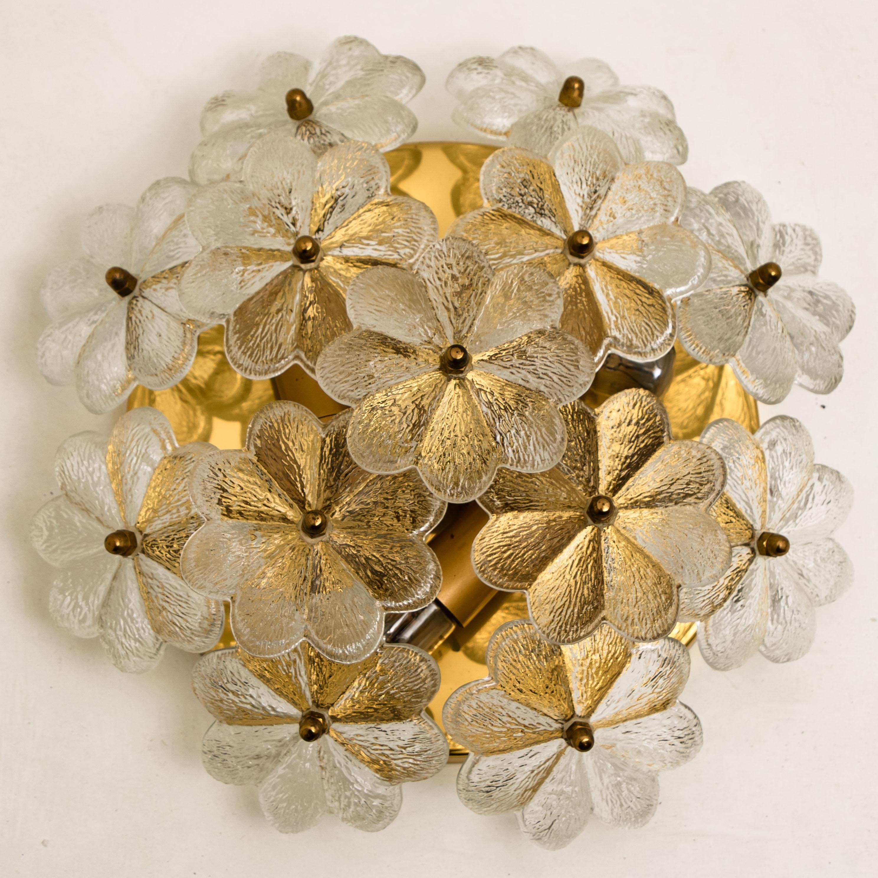 Pair of Glass and Brass Floral Wall Lights from Ernst Palme, 1970s 2