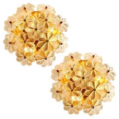 Vintage Pair of Glass and Brass Floral Wall Lights from Ernst Palme, 1970s