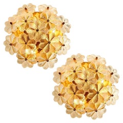 Coppia di applique floreali in vetro e ottone di Ernst Palme, anni '70