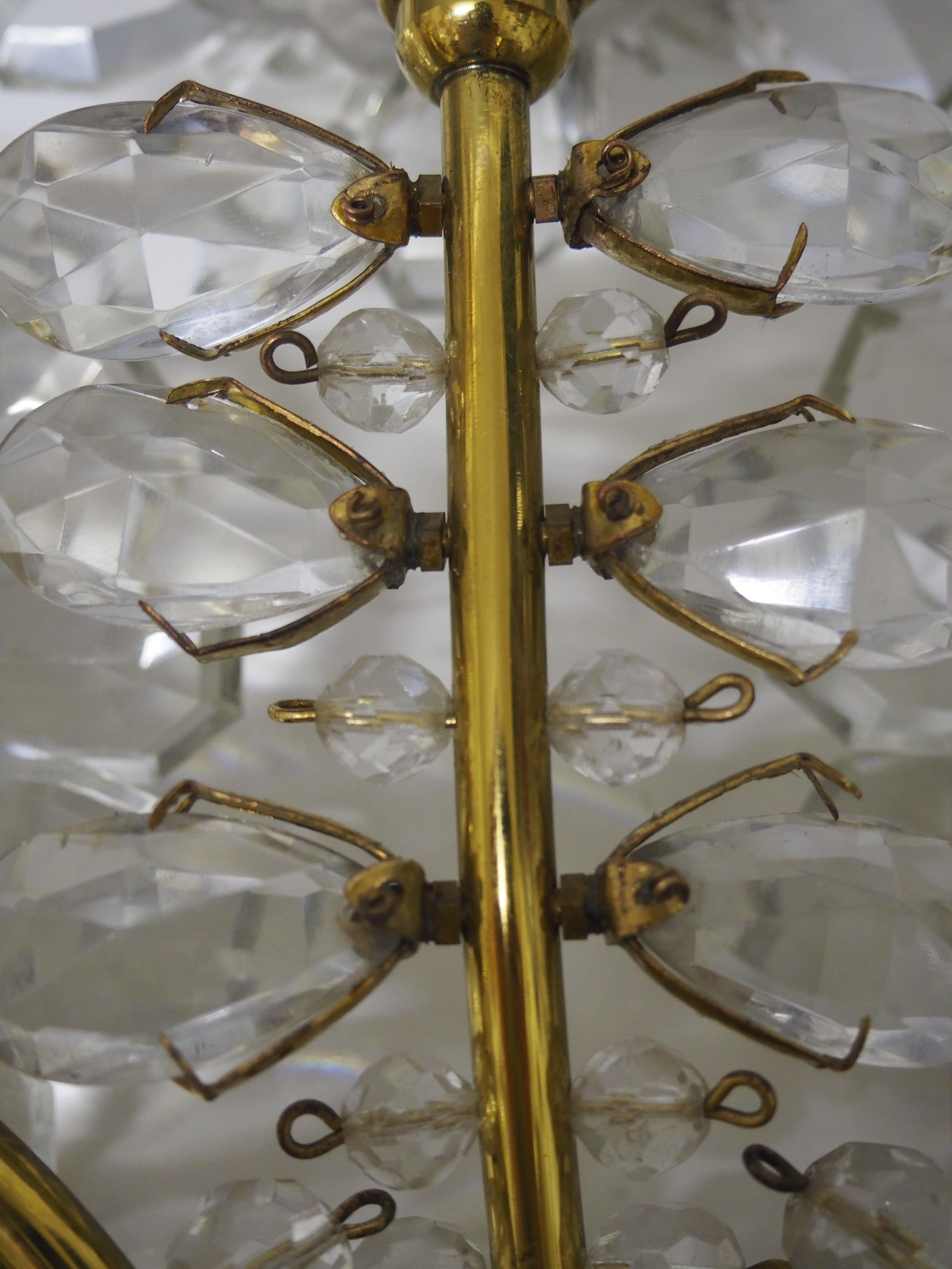 Pair of Glass and Brass Flower Wall Sconces, Attributed to Lobmeyr, circa 1950s 5