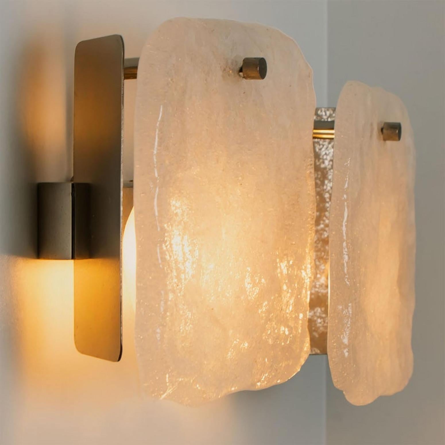 Austrian Pair of Glass and Brass Light Fixtures Designed by J.T Kalmar, Austria, 1960s For Sale