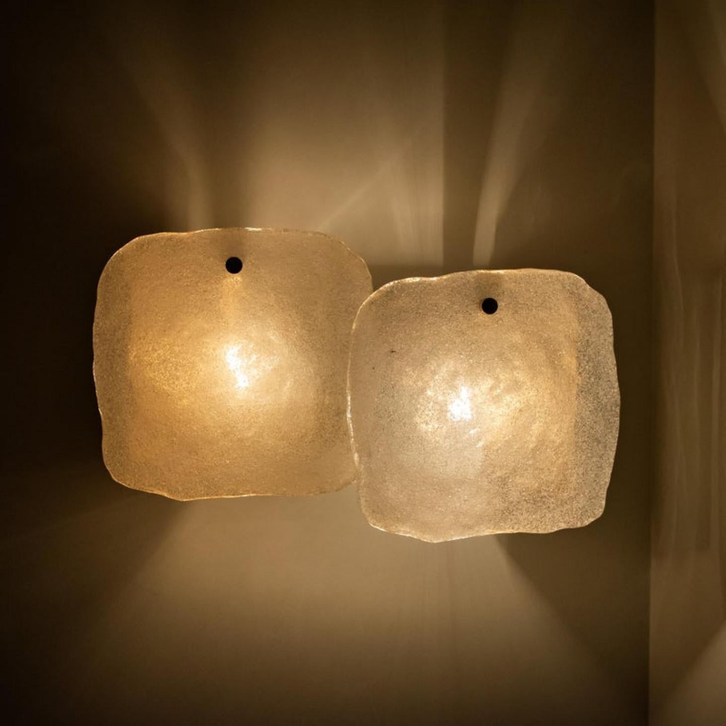 Austrian Pair of Glass and Brass Light Fixtures Designed by J.T Kalmar, Austria, 1960s For Sale