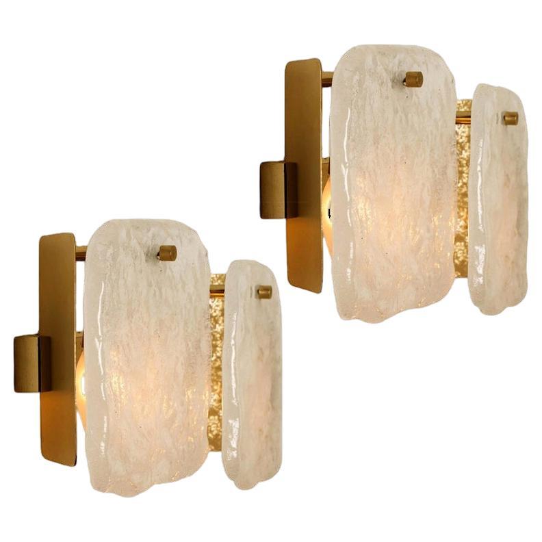 Pair of Glass and Brass Light Fixtures Designed by J.T Kalmar, Austria, 1960s For Sale