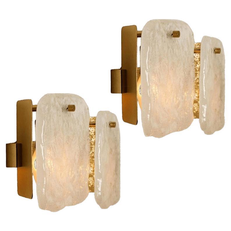 Pair of Glass and Brass Light Fixtures Designed by J.T Kalmar, Austria, 1960s