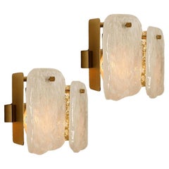 Pair of Glass and Brass Light Fixtures Designed by J.T Kalmar, Austria, 1960s