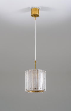 Pair of Glass and Brass Pendants by Falkenbergs Belysning, Sweden, 1960s