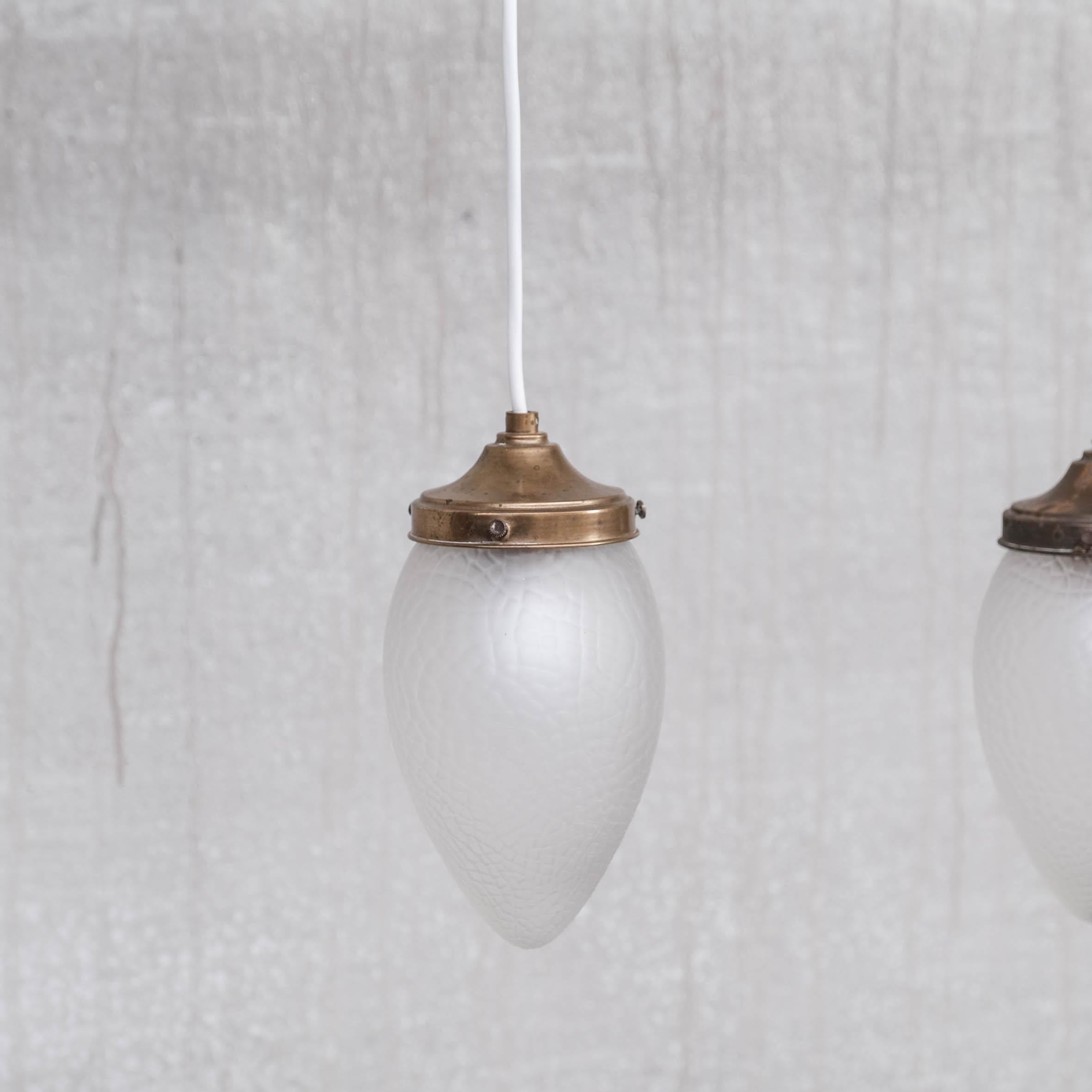 Pair of Glass and Brass Swedish Pendant Lights In Good Condition For Sale In London, GB