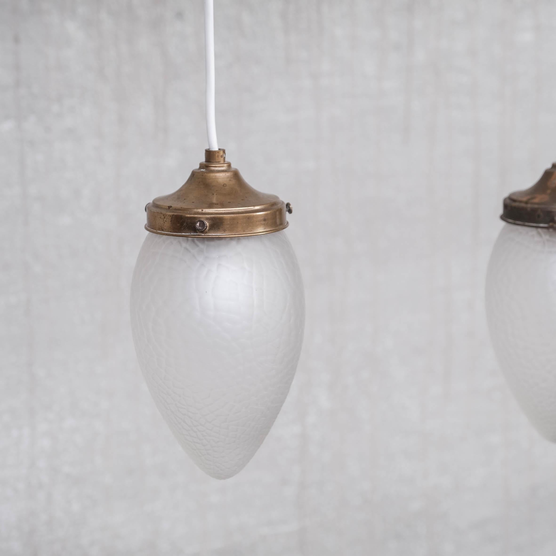 Mid-20th Century Pair of Glass and Brass Swedish Pendant Lights For Sale