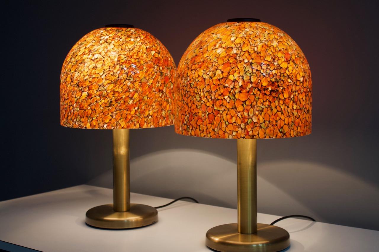 Pair of Glass and Brass Table Lamps by Peil & Putzler Germany 1970s 2