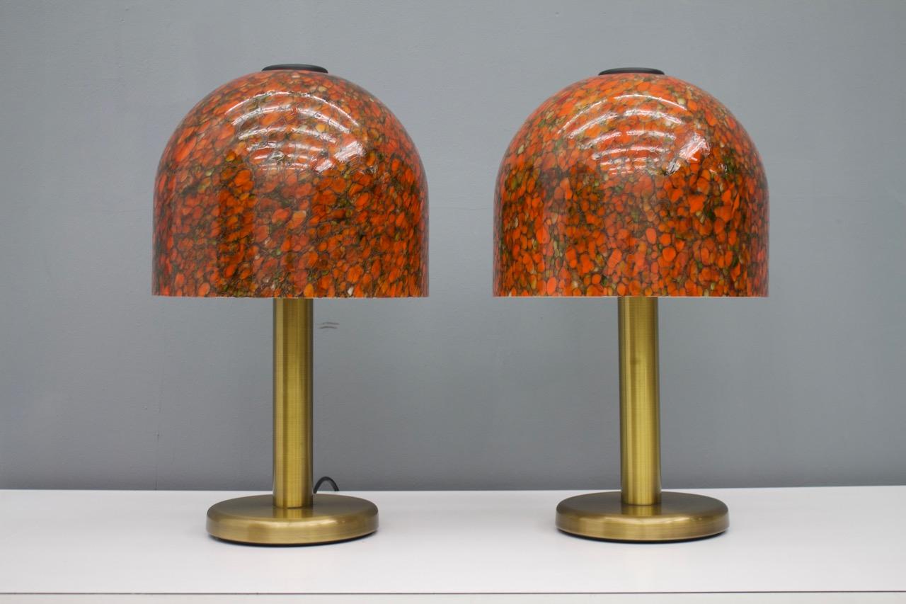 Pair of Glass and Brass Table Lamps by Peil & Putzler Germany 1970s 4