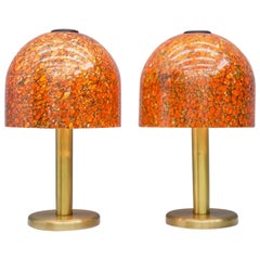 Pair of Glass and Brass Table Lamps by Peil & Putzler Germany 1970s