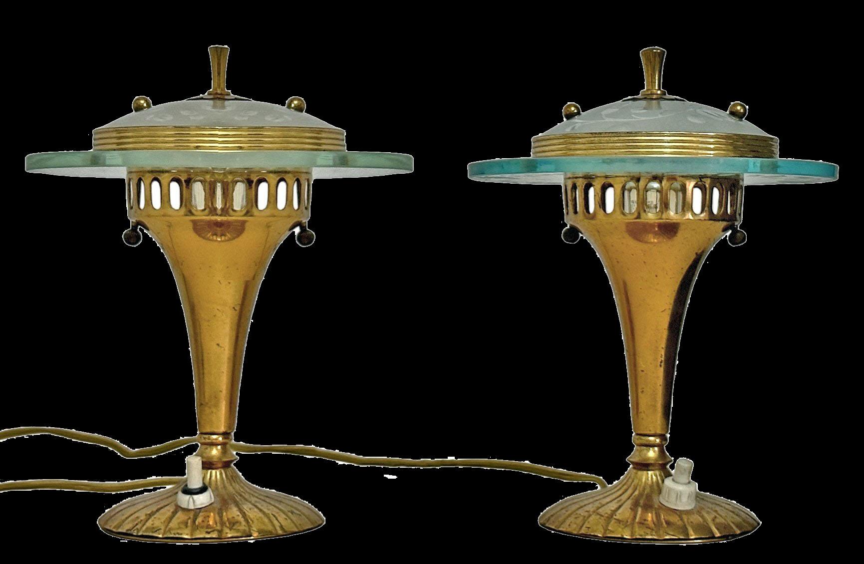 Mid-Century Modern Pair of Glass and Brass Table Lamps by Pietro Chiesa for Fontana Arte For Sale