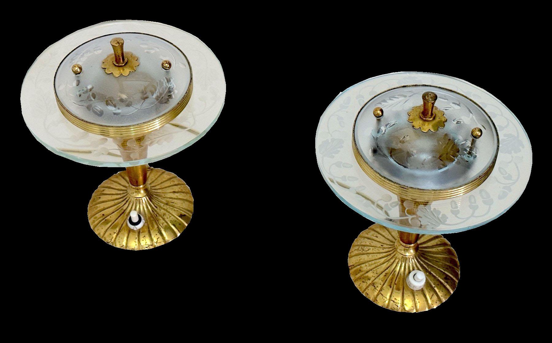 20th Century Pair of Glass and Brass Table Lamps by Pietro Chiesa for Fontana Arte For Sale