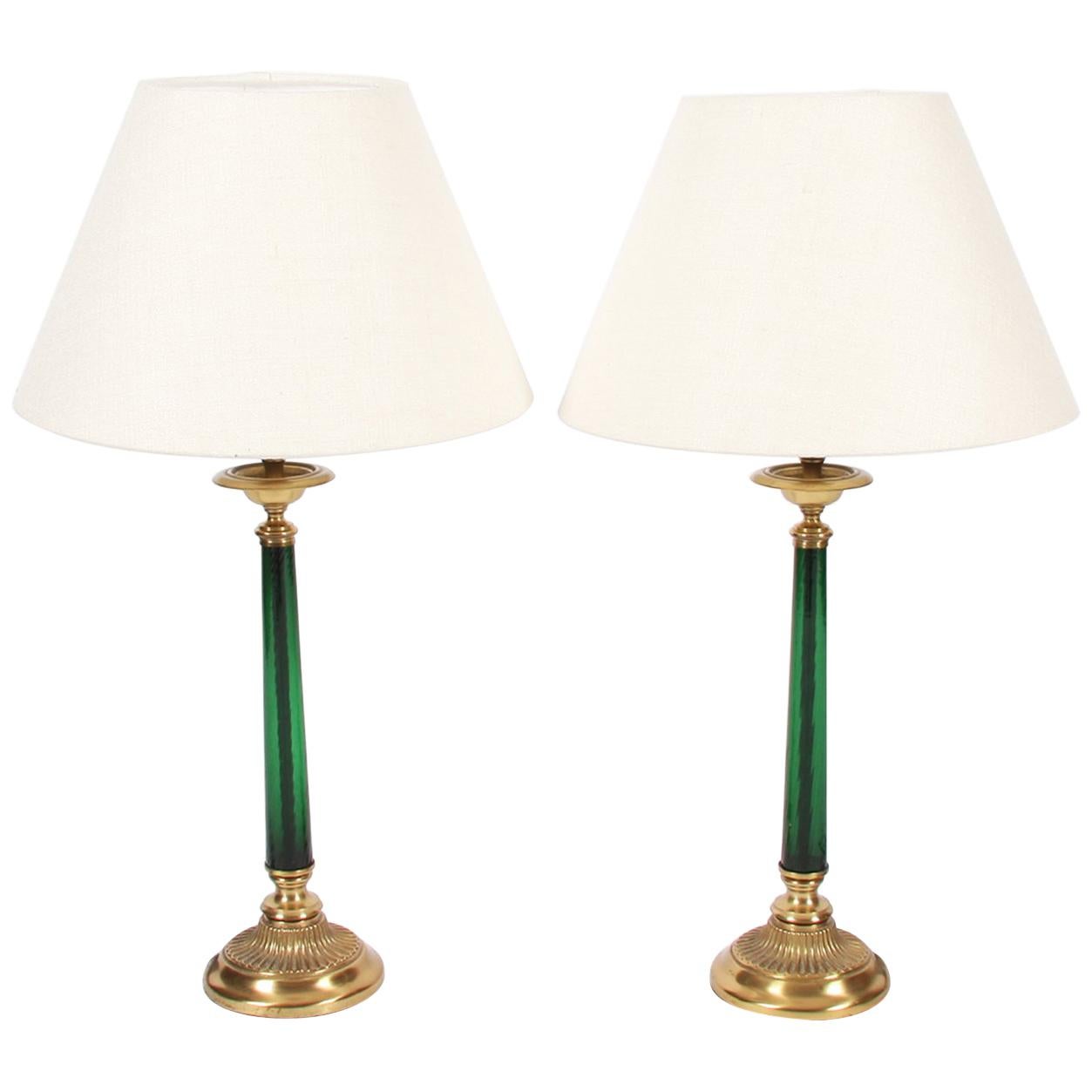 Pair of Glass and Brass Table Lamps