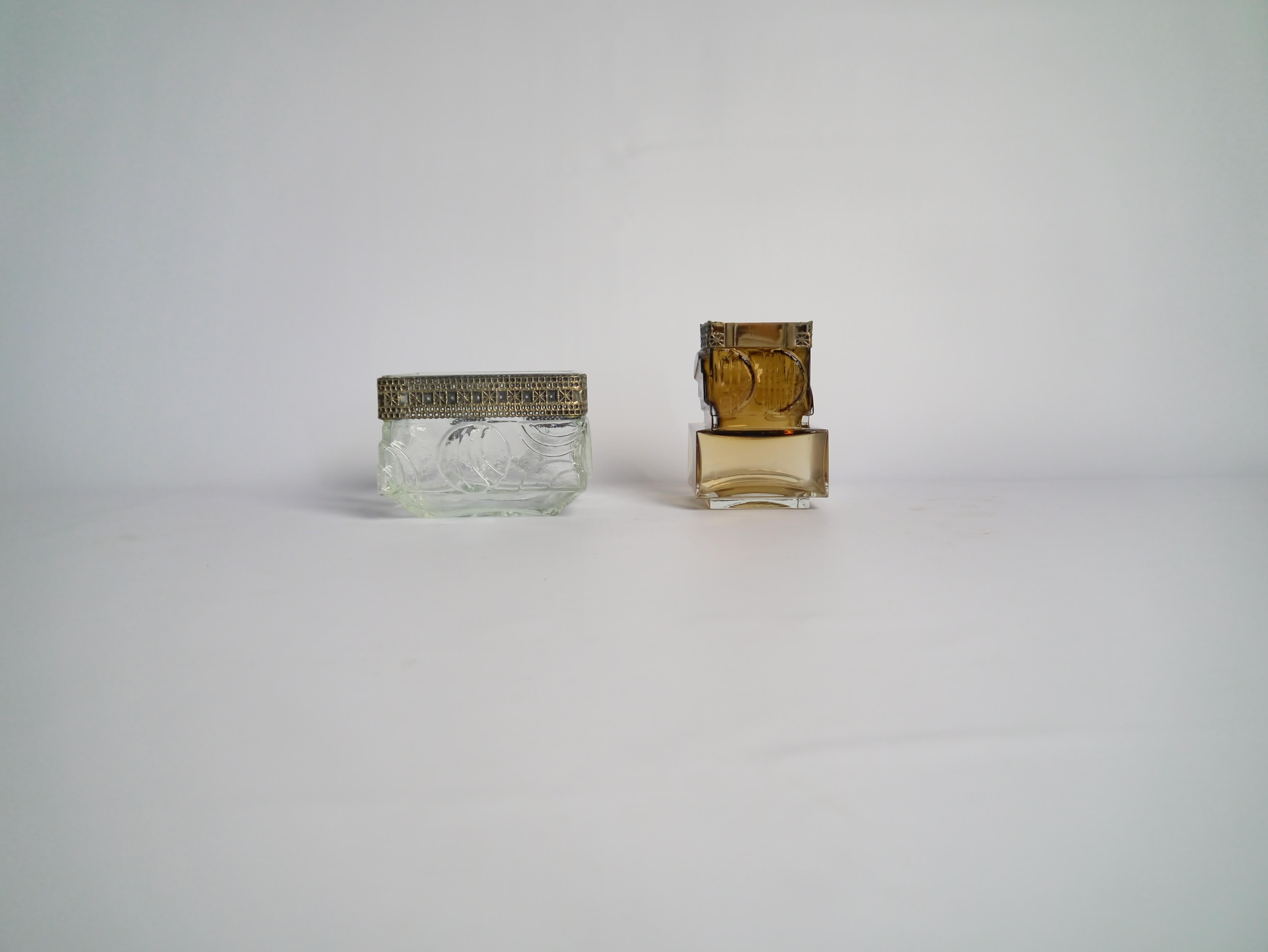 Scandinavian Modern Pair of Glass and Brass Vases by Pentti Sarpaneva, Finland, 1960s For Sale
