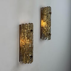 Pareja de apliques de cristal y latón de Carl Fagerlund para Orrefor, años 70