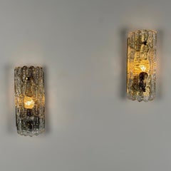 Pair of Glass and Brass Wall Lights by Carl Fagerlund for Orrefors, 1970s