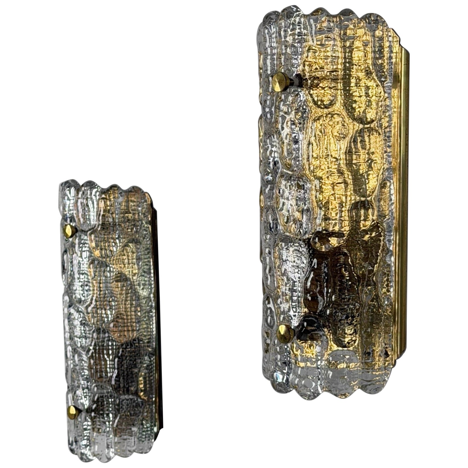 Pair of Glass and Brass Wall Lights by Carl Fagerlund for Orrefors, 1970s