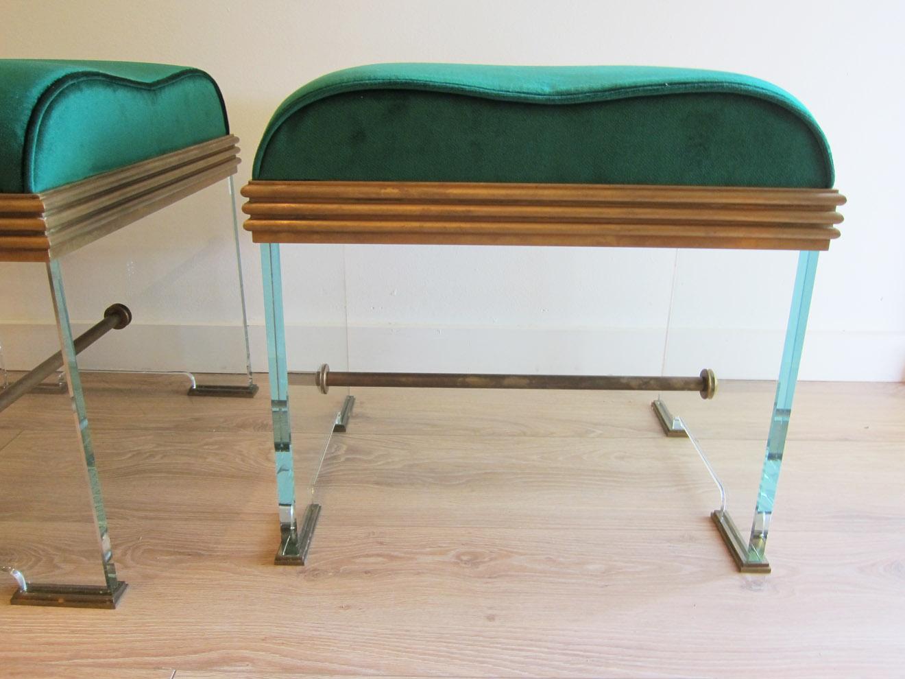 Mid-Century Modern   Glass and Bronze Stools, Italy