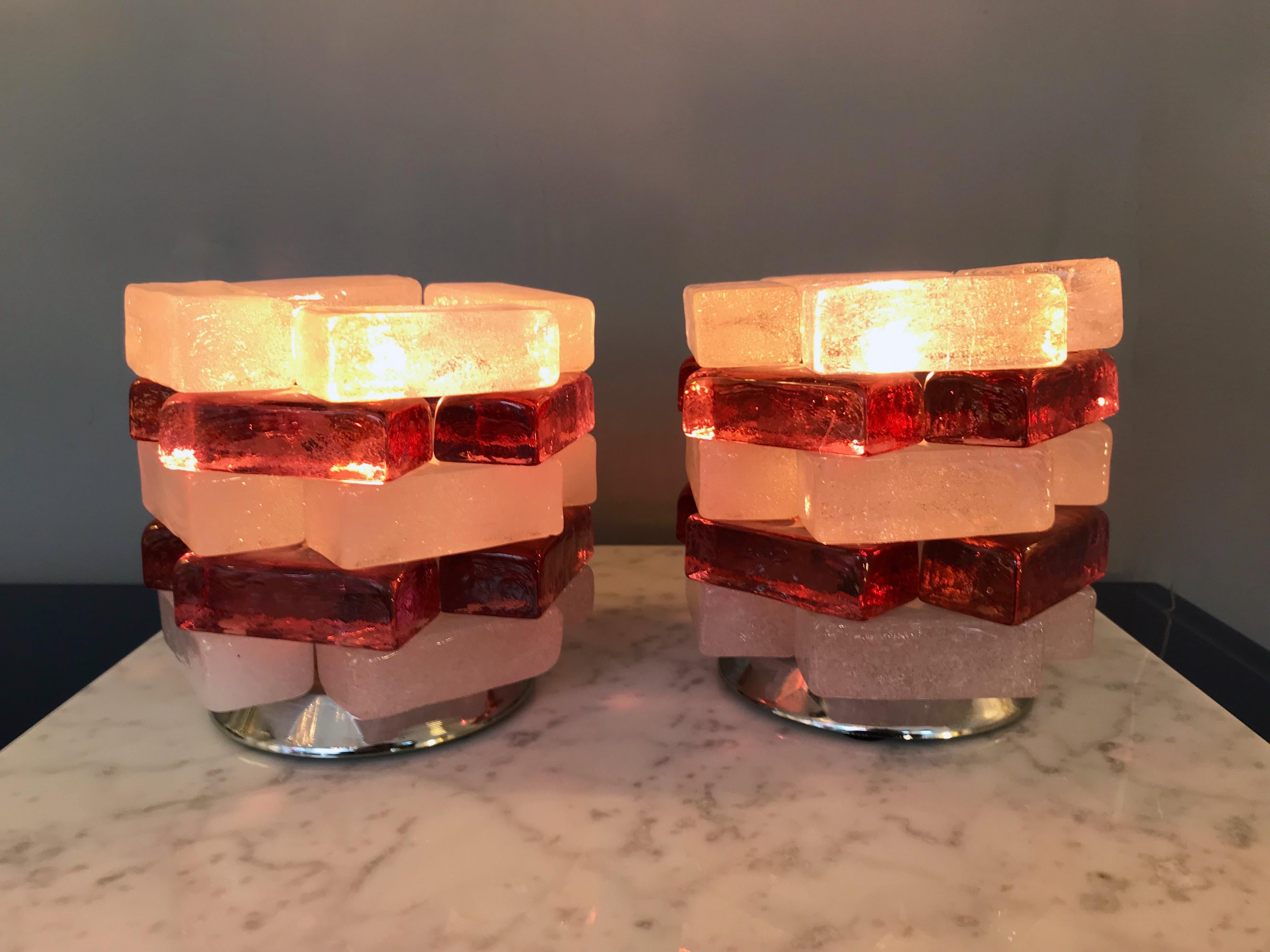 Late 20th Century Pair of Glass and Chrome Lamps by Poliarte, Italy, 1970s