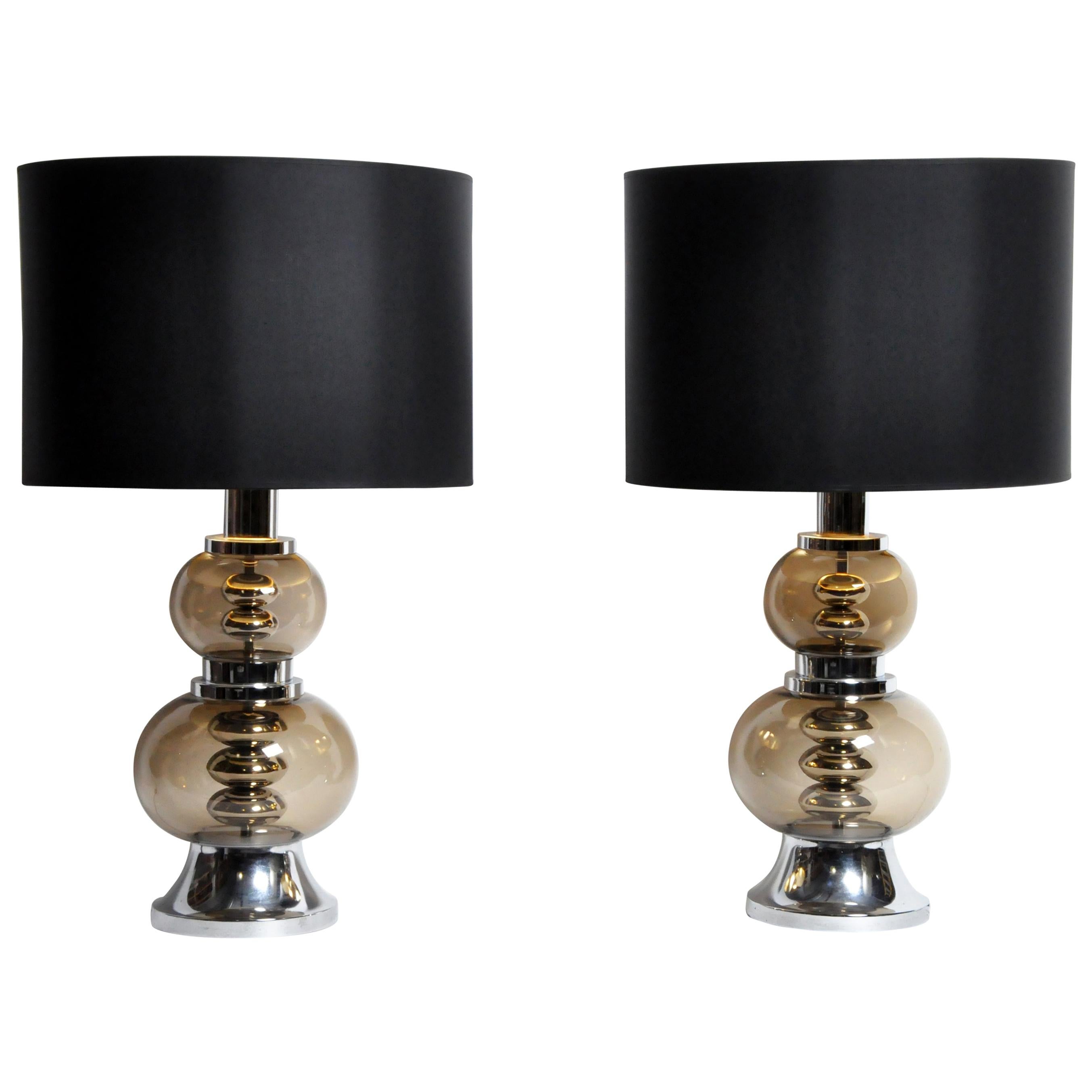 Pair of Glass and Chrome Table Lamps