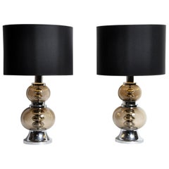 Pair of Glass and Chrome Table Lamps