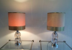 Pair of Glass and Chrome Table Lamps, French, Circa 1970