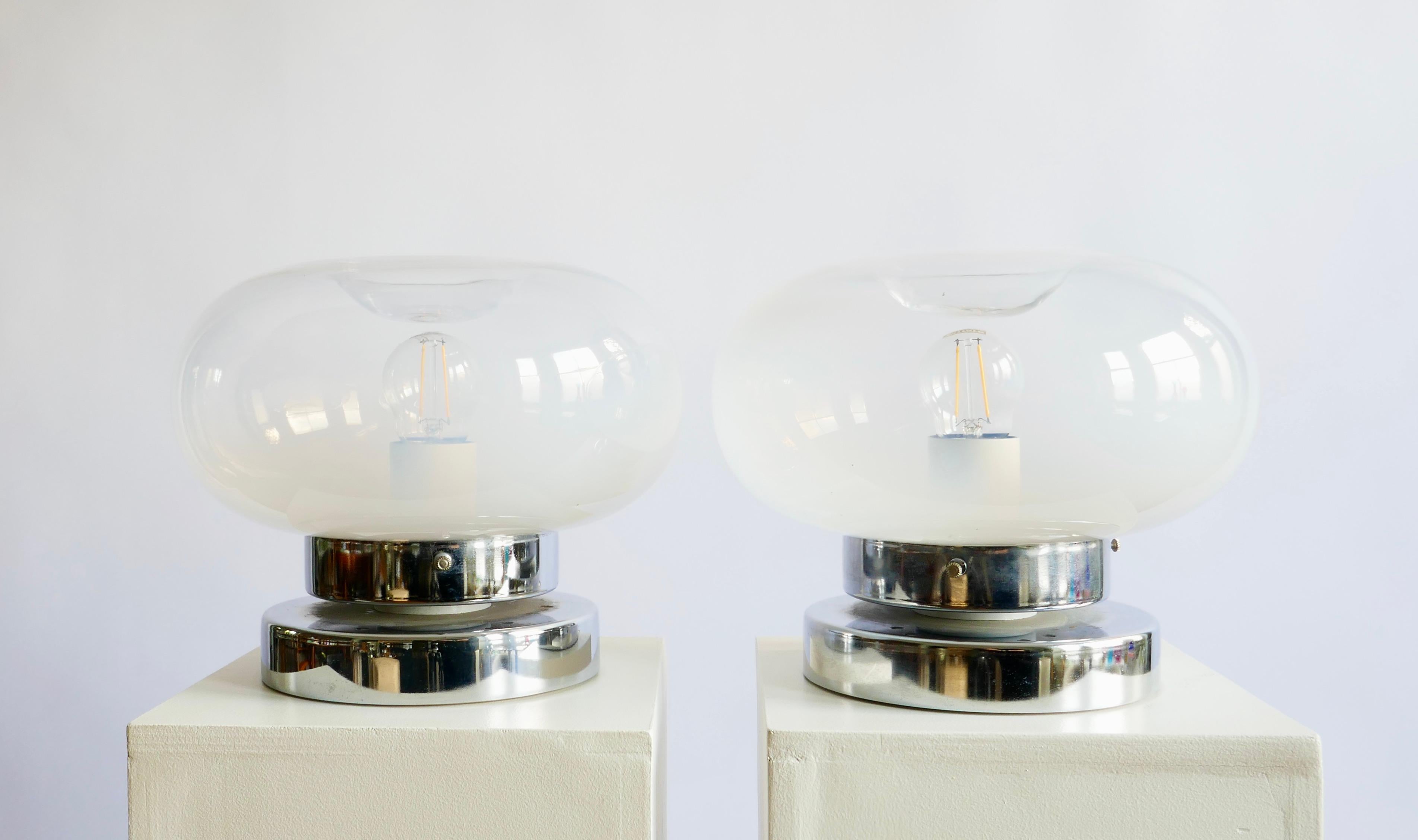 Pair of Glass and Chrome Table Lamps, Italy,  1970s In Good Condition In London, GB