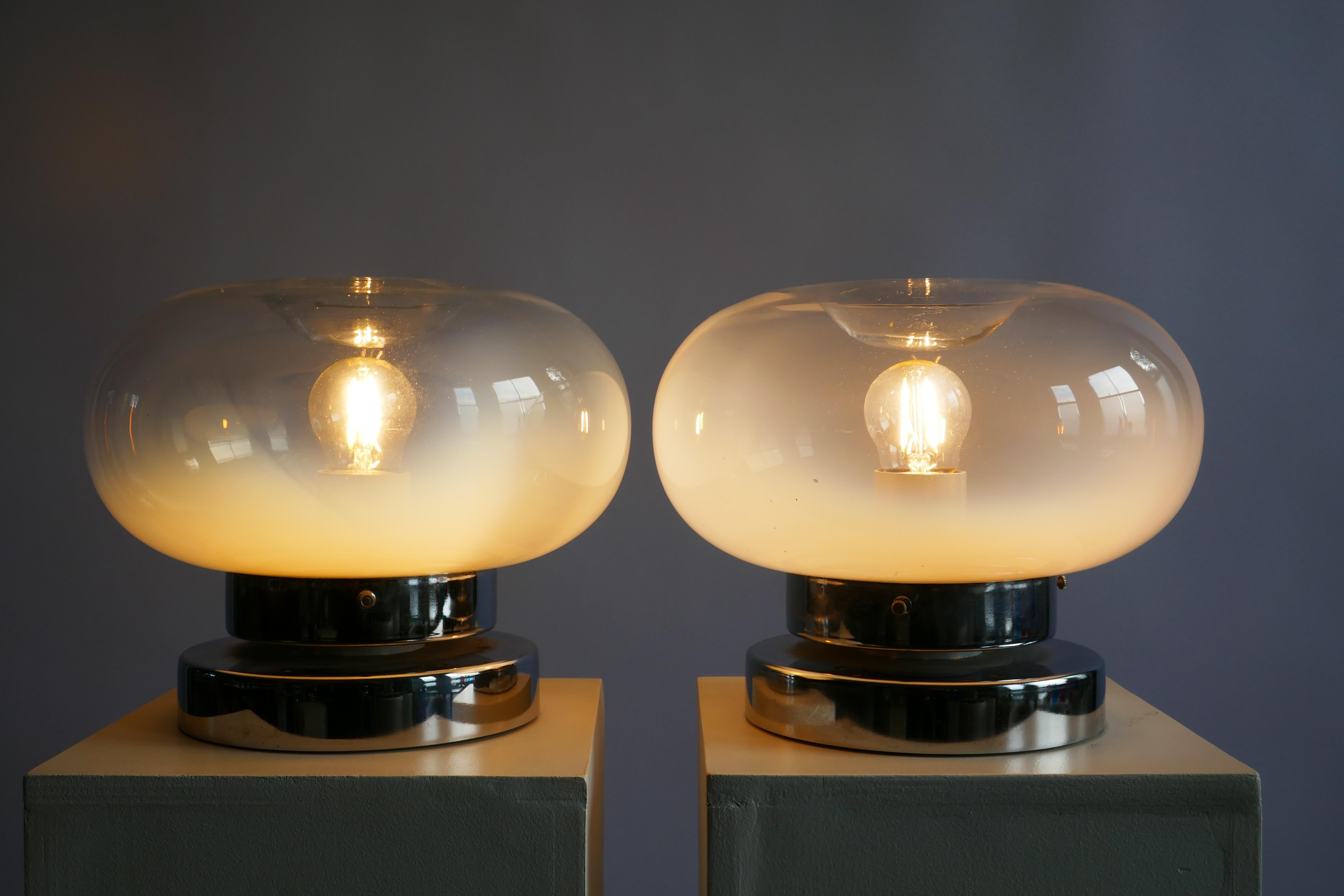 Pair of Glass and Chrome Table Lamps, Italy,  1970s 1