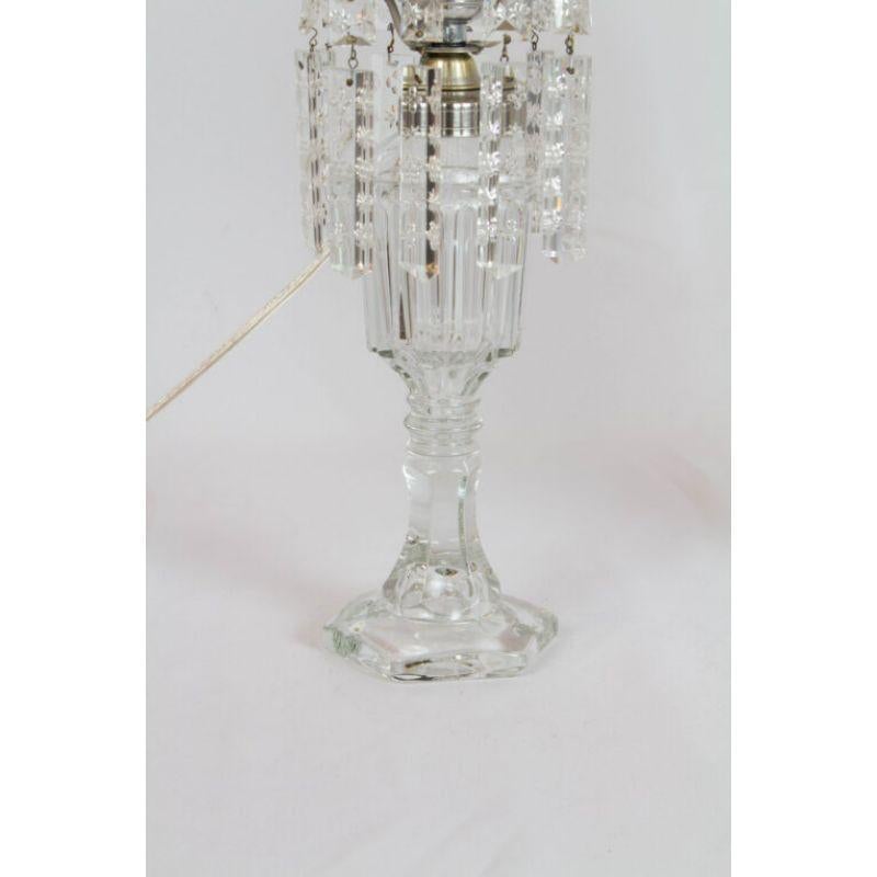 Victorian Pair of Glass and Crystal Converted Oil Lamps with Original Cut Glass Shades For Sale