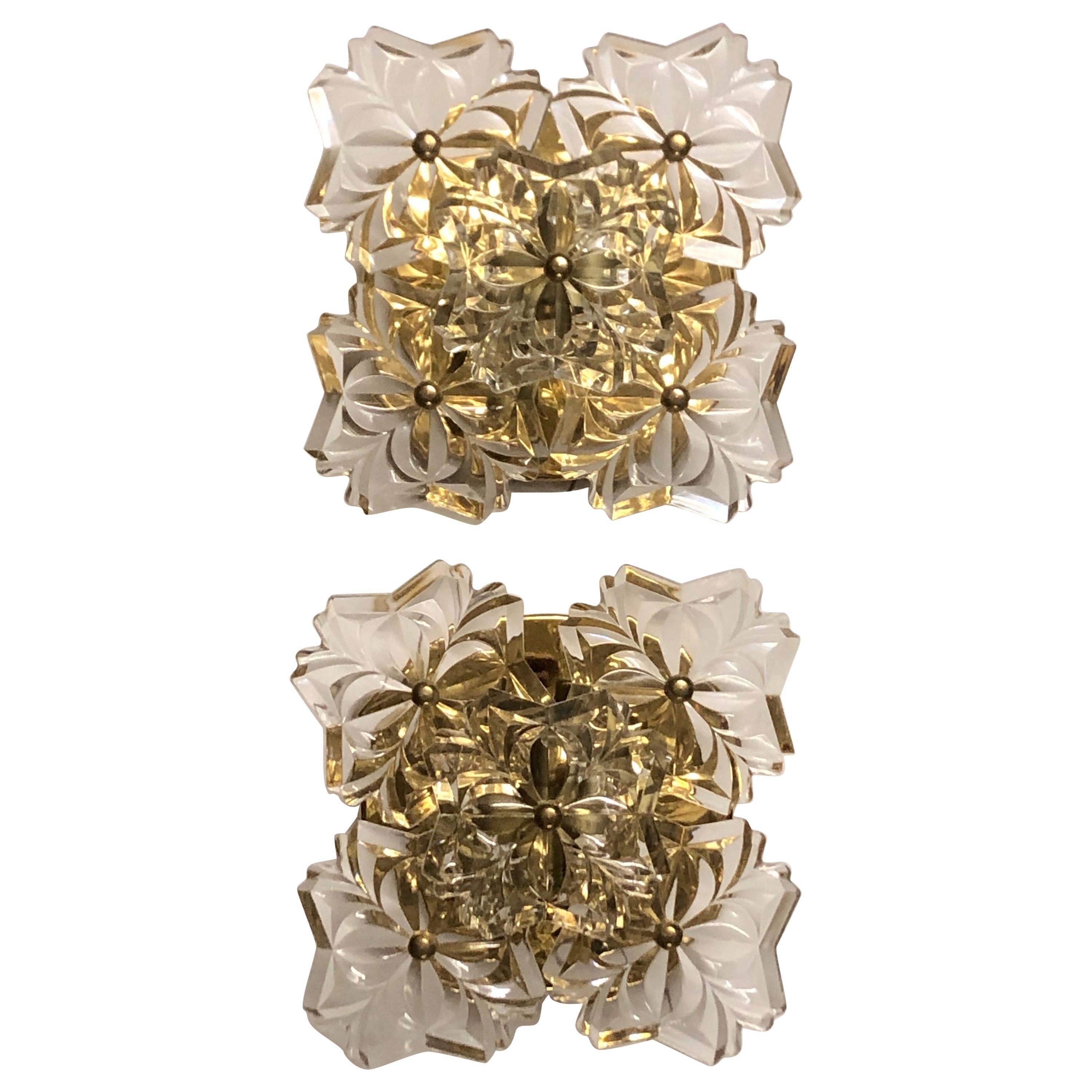 Pair of Glass and Gilt Brass Wall Sconces by Kinkeldey, circa 1960s