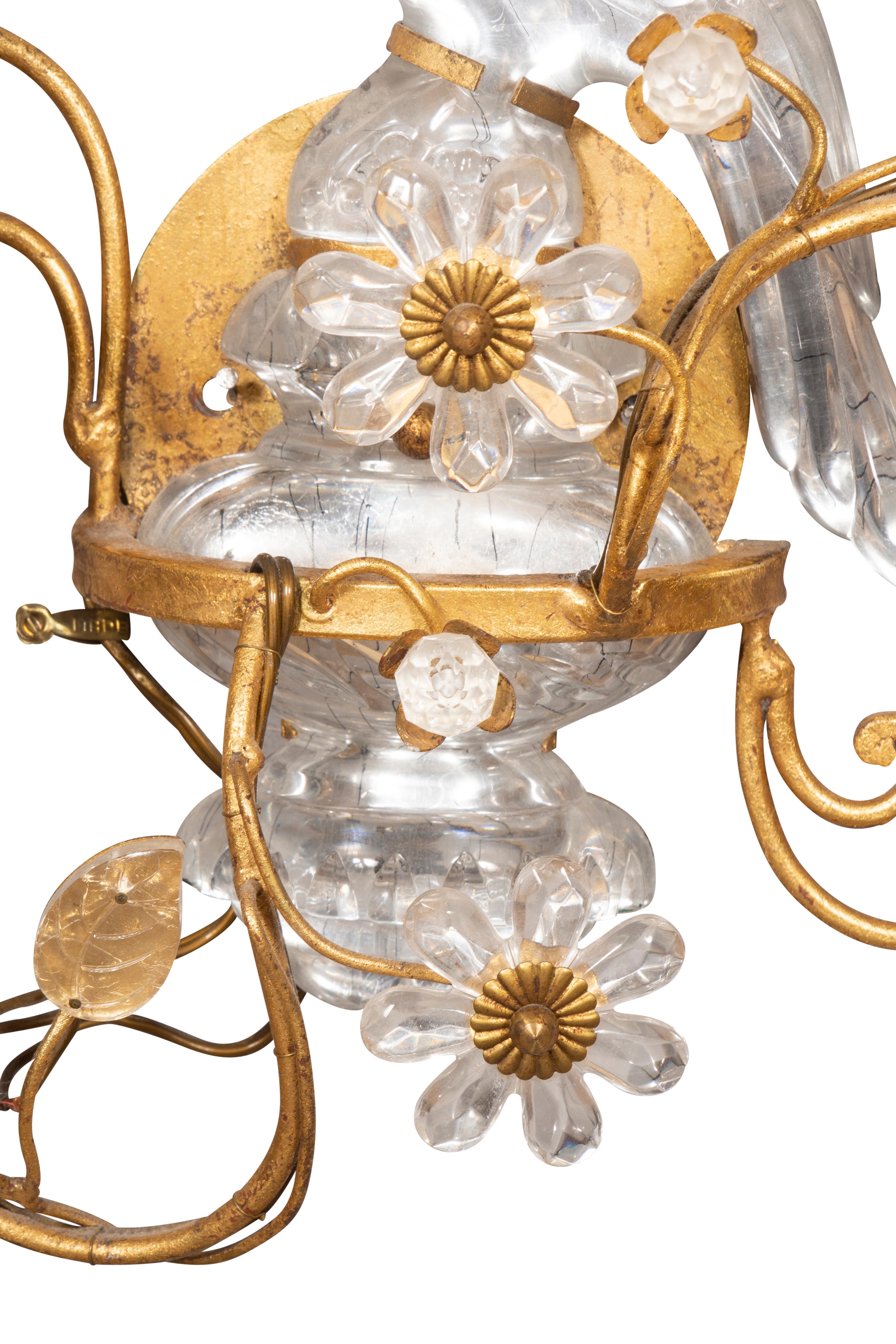 Pair of Glass and Gilt Metal Parrot Wall Sconces in the Manner of Bagues For Sale 10