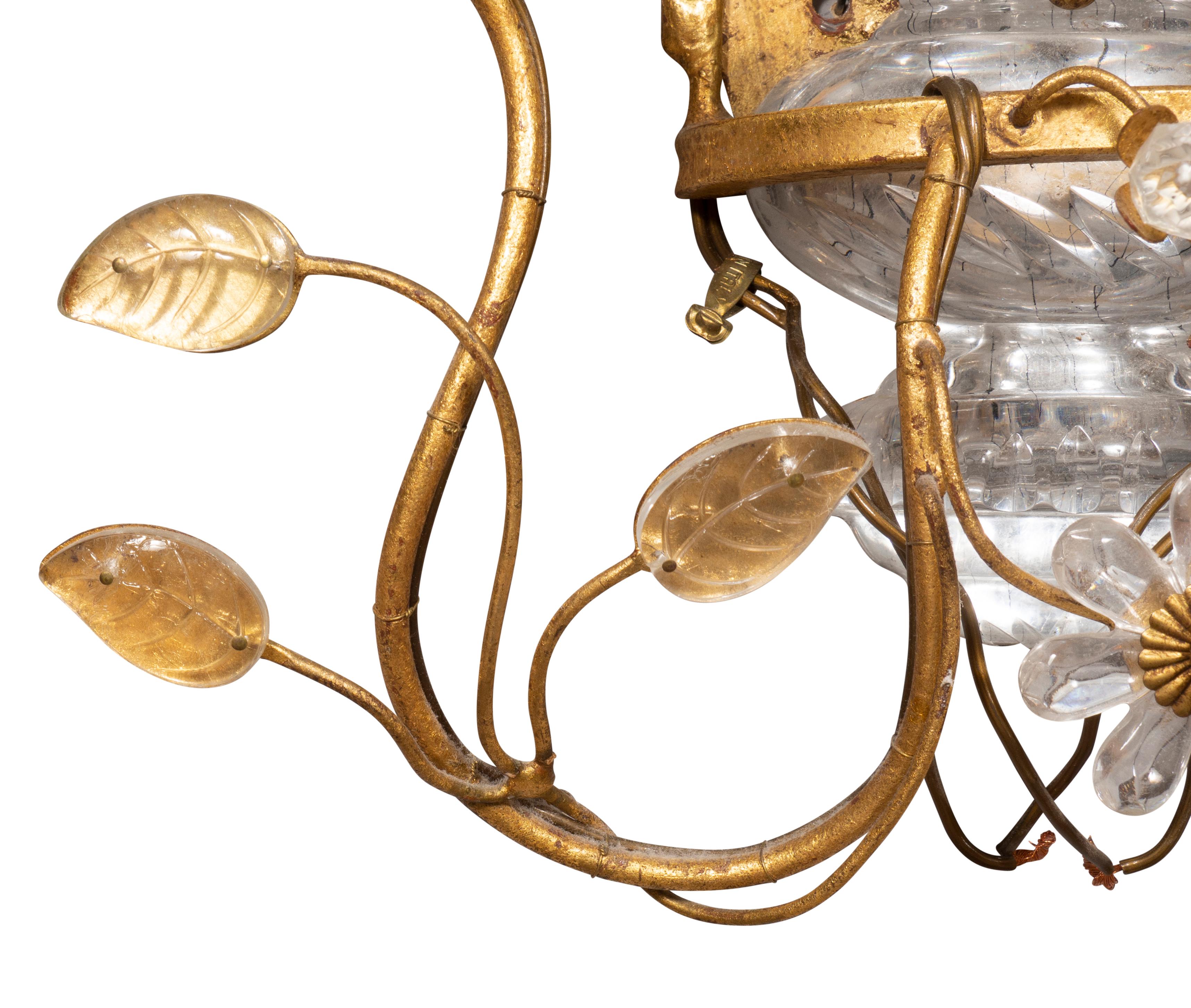 Pair of Glass and Gilt Metal Parrot Wall Sconces in the Manner of Bagues In Good Condition For Sale In Essex, MA