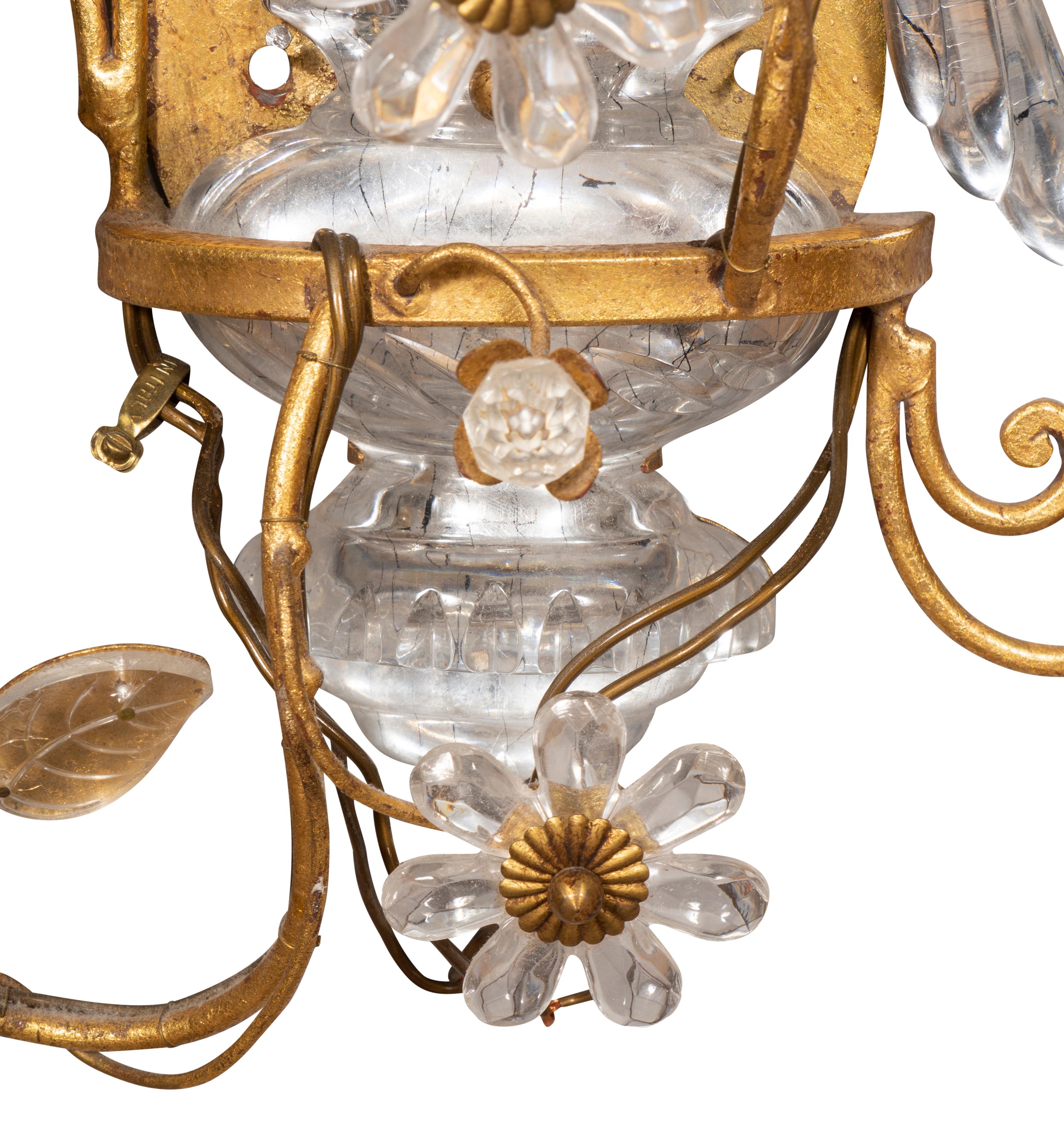 20th Century Pair of Glass and Gilt Metal Parrot Wall Sconces in the Manner of Bagues For Sale