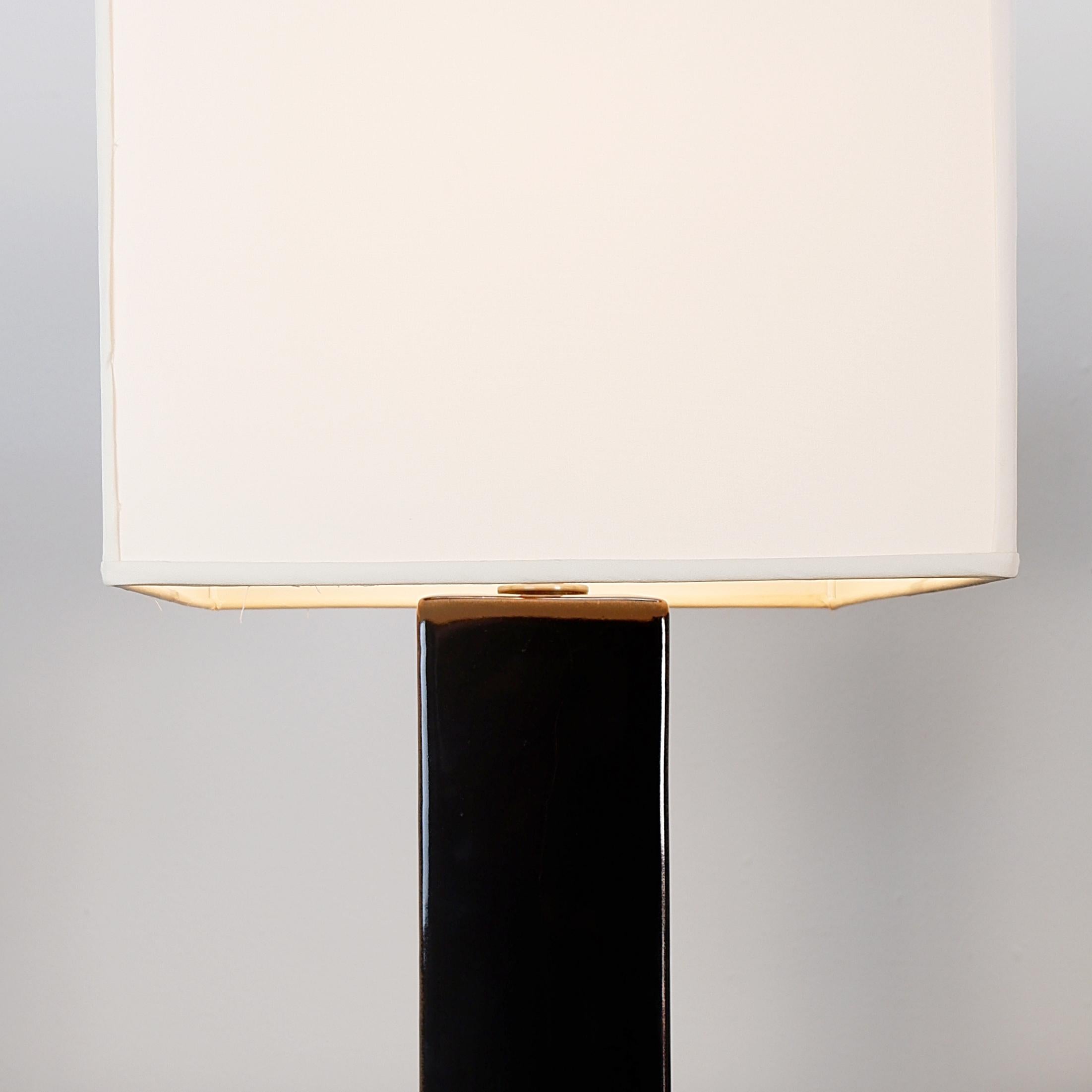 Paire de lampes de table en verre et céramique émaillée 