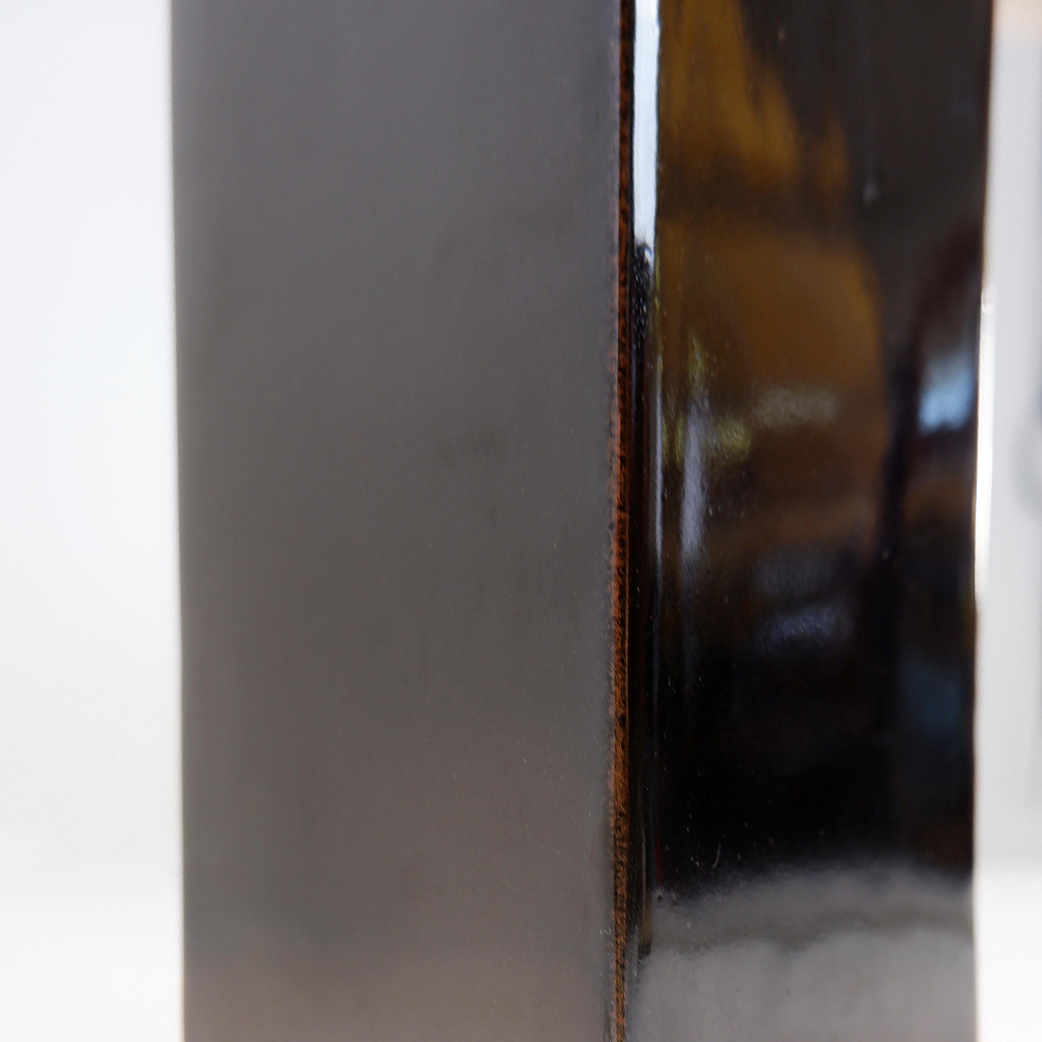 Paire de lampes de table en verre et céramique émaillée brun brillant 