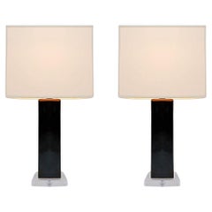 Pair of Glass and glazed Glossy brown ceramic table lamps "Simon Pearce" - 20th